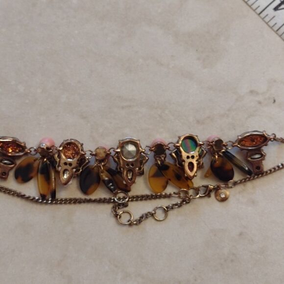 J. Crew gold tone rhinestone tortoise shell glitter eyes necklace - Picture 7 of 8